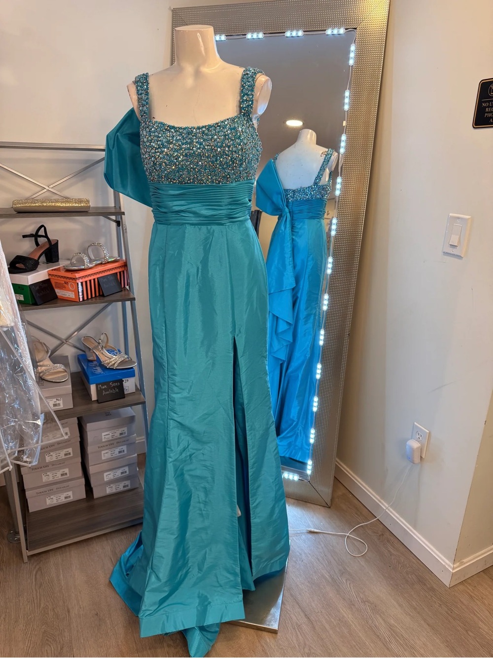Jade Beaded Bodice Evening Gown - Women Dresses